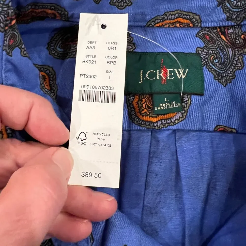 NWT J. Crew Men's Blue Multi Blake Paisley Vintage Twill Shirt